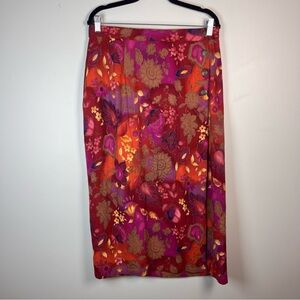 Vintage 90s Koret Rayon Fall Red Purple Floral Print Midi Skirt Size 18